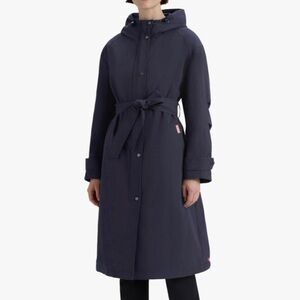 NWT Hunter Violet Hooded Long Quilted Midnight Navy Trench Coat Size Small